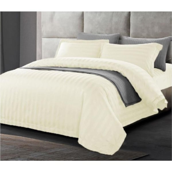 Lux 400TC 100% Cotton Sateen Striped Quilt Cover Set Queen in Cream