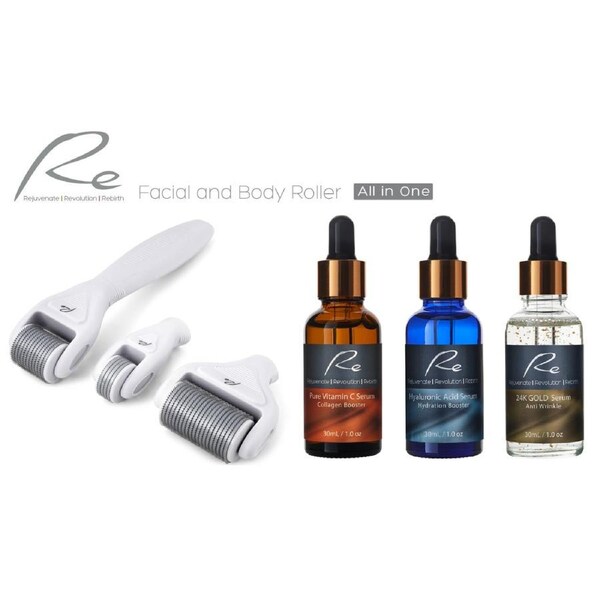 Re Face & Body Derma Roller "All in One" with Vitamin C + Hyaluronic + 24K Gold Serum