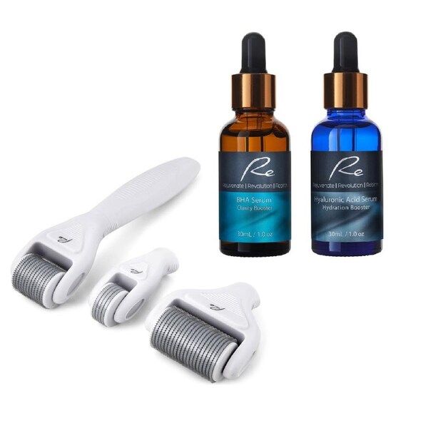 Re Derma Roller All In One Set + BHA Serum + Hyaluronic Acid Serum