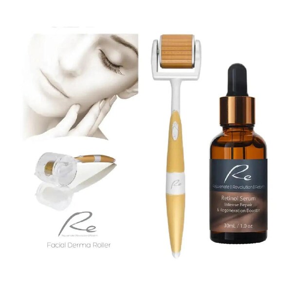 Re Eyes & Face Micro-Needle Derma Roller + Retinol Serum Intense Repair & Regen Boost
