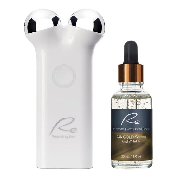 Re Microcurrent Face Lift & Tone Massager + 24K Gold Anti Wrinkle Serum