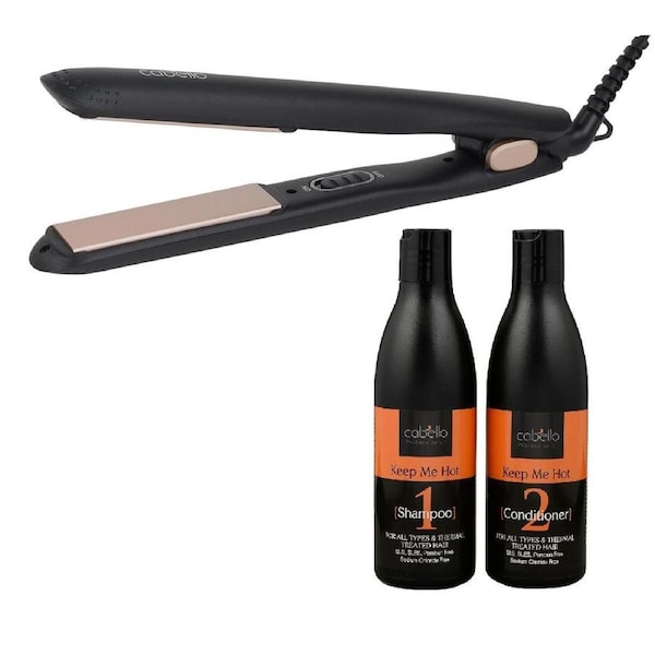 Cabello Silk Smooth Styler (Black) + Shampoo & Conditioner 'Keep Me Hot' - Combo