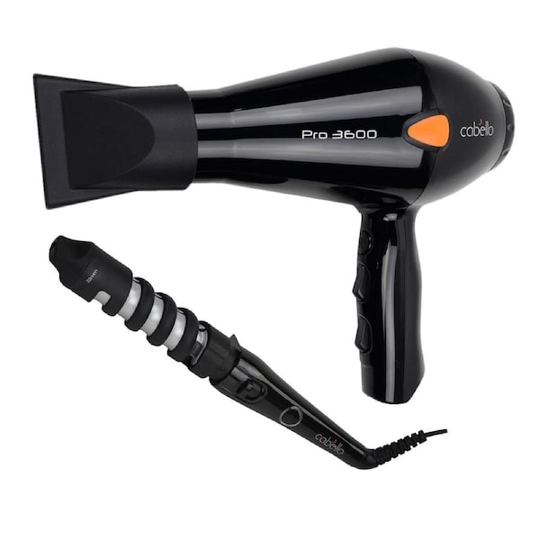 Cabello Professional Hair Dryer PRO 3600 & Voluminous Hair Curler Black - Combo