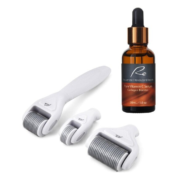 Micro-Needle Face and Body Derma Roller Set with Pure Vitamin C Serum 30ml