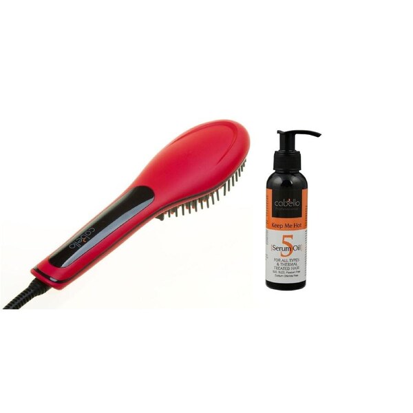 Cabello Glow Straightening Brush with Serum Oil 'Keep Me Hot' - Red