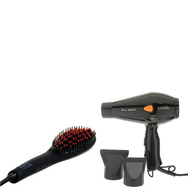 Cabello Hair Dryer PRO 3600 + Glow Straightening Brush - Hair Styling Set - Black