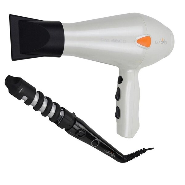 Cabello Professional Hair Dryer PRO 3600 & Voluminous Hair Curler White - Combo