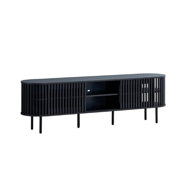 Lenora Entertainment Unit TV Cabinet 180cm 2 Doors Slat Black