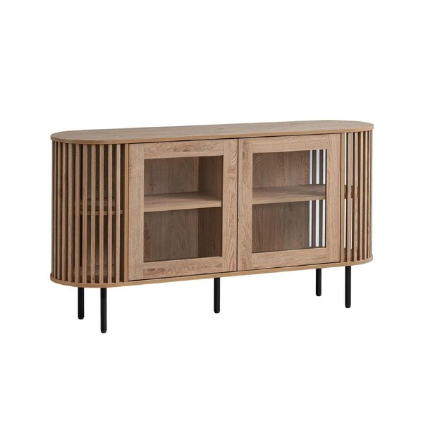 Lenora Buffet Unit Sideboard Credenza Cabinet 148cm 2 Doors Slat Oak