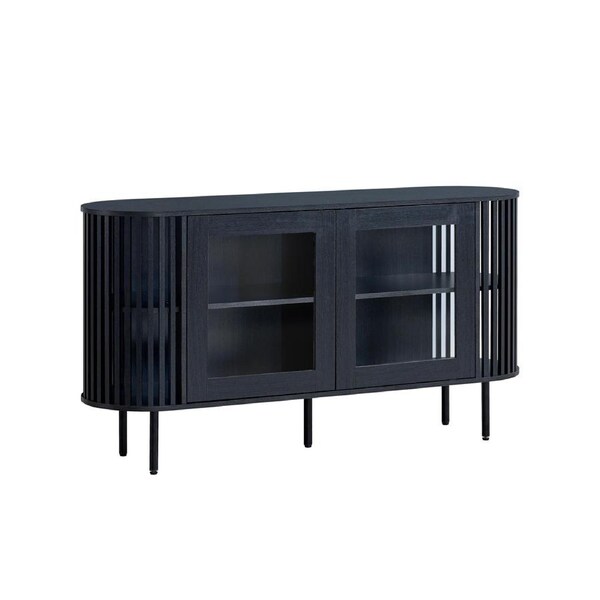 Lenora Buffet Unit Sideboard Credenza Cabinet 148cm 2 Doors Slat Black