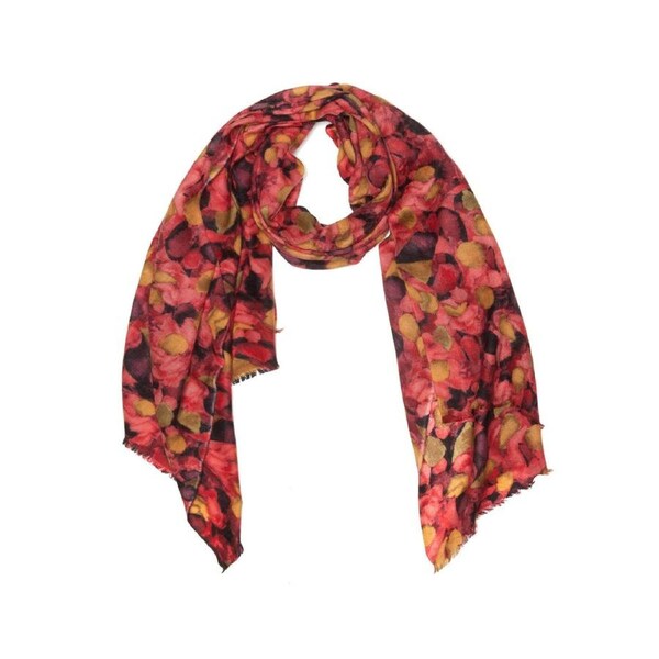 100% Australian Wool Print Scarf Saffron Leaves Floral