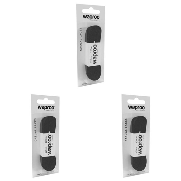 6pc Waproo Platinum Boot/Shoelace Replacement 120cm Flat Track Sneaker Black