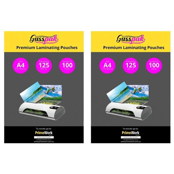 200pc Gusspak Laminating Protective Pouches A4 Page/Poster 125 Micron Gloss