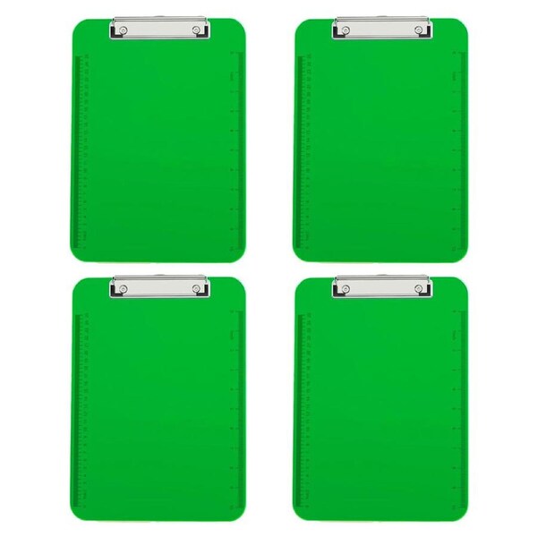 4PK Gusspak Plastic Clipboard A4 Paper - Transparent Green w/Ruler (25cm/10")