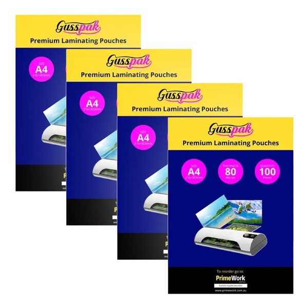 400pc Gusspak Laminating Protective Pouches A4 Page/Poster 80 Micron Gloss