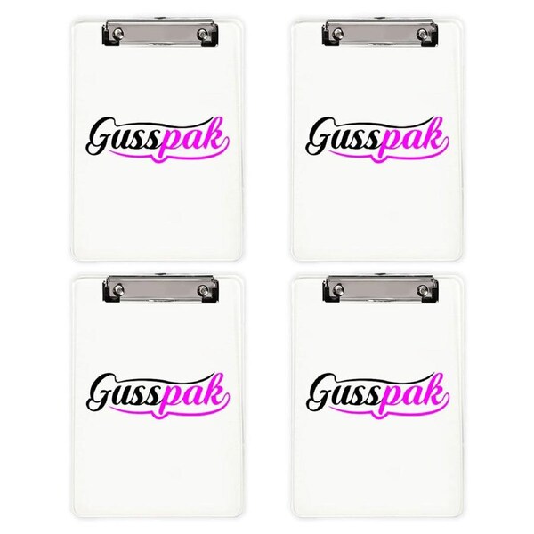 4PK Gusspak Lightweight Durable Plastic Clipboard A4 Paper - Transparent Clear