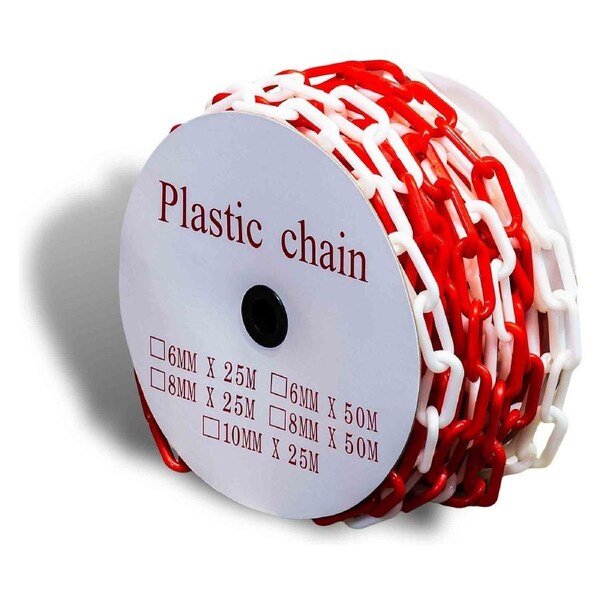 Plastic Chain Roll - Red & White - 8mm Dia x 25m