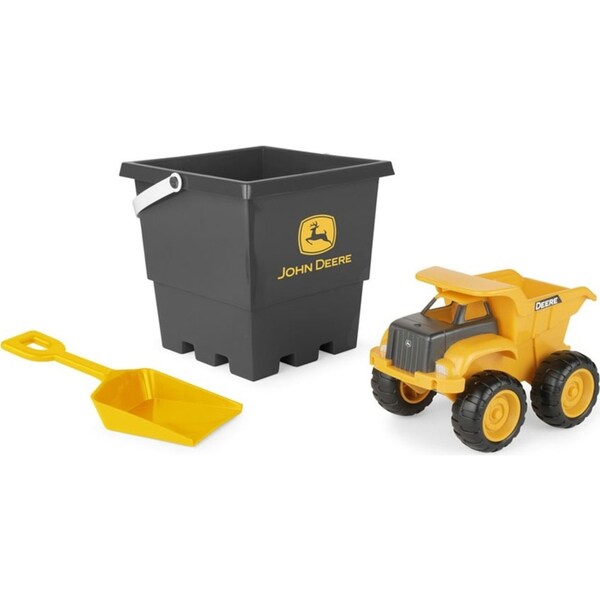 John Deere 15cm Sand Pit Bucket Set: Dump Truck w/Square Bucket & Shovel 18M+