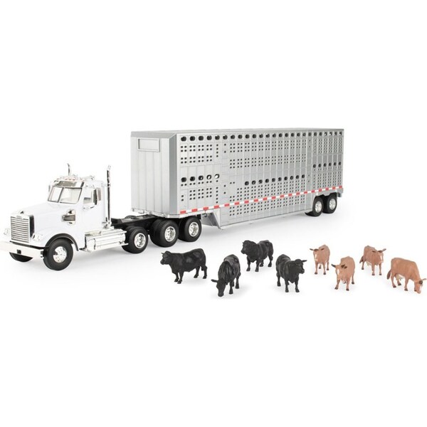 John Deere 1:32 Freightliner 122SD Single Semi Truck w/Cattle Trailer 3Y+