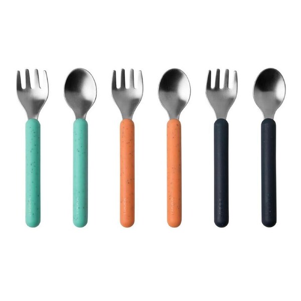 6pc Boon Chow Baby/Toddler Stainless Steel Utensils Mint/Orange/Navy 18M+