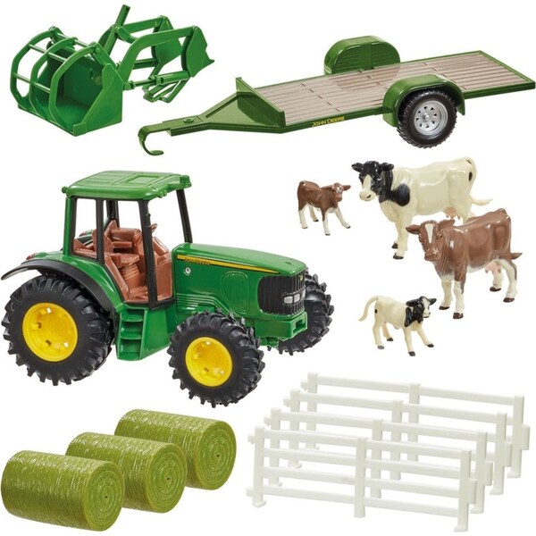 John Deere Farm In A Box Playset w/20 cm Green Tractor, Yards & Animals 3Y+