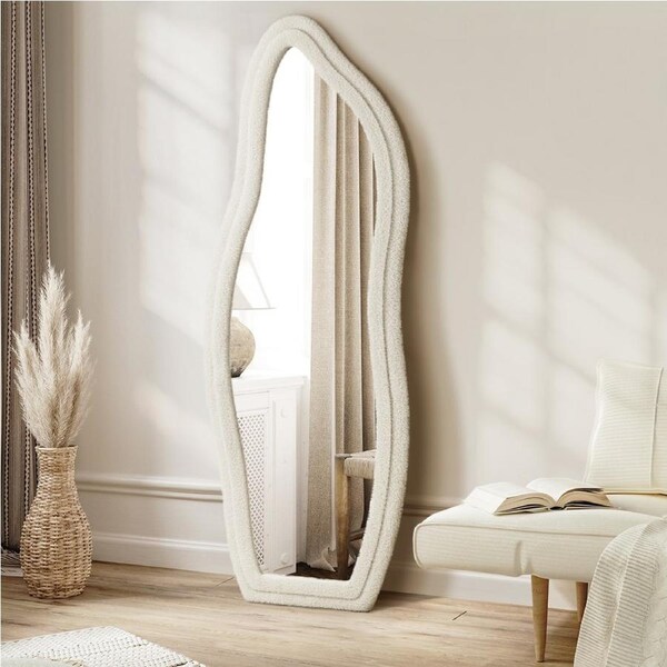 Oikiture 160cm Full Length Mirror Boucle Frame Floor Standing Mirrors Dressing Wall Mounted