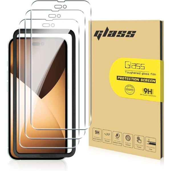 [3in1] Full Coverage Screen Protector for iPhone 14 Pro Max 6.7-Inch Tempered Glass Film with Easy Installation Tool Case-Friendly HD Clear, 3-Pack