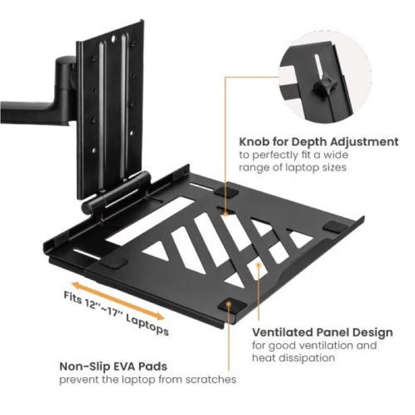 BRATECK Adjustable Laptop Tray For Monitor Arms Fits12-17' with standard 75x75 VESA plate