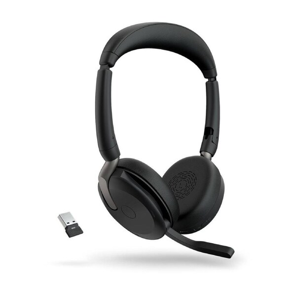 JABRA Evolve2 65 Flex UC Stereo Bluetooth Headset, Link380a USB-A Dongle Included, Foldable Design, 2Yr