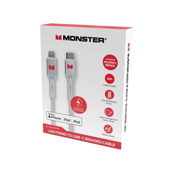 MONSTER Lightning to USB-C Braided Cable - White 2m