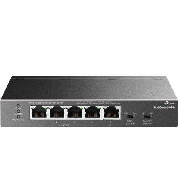 TP-LINK TL-SG1005P-PD 5-Port Gigabit Desktop PoE+ Switch with 1-Port PoE++ In and 4-Port PoE+Out