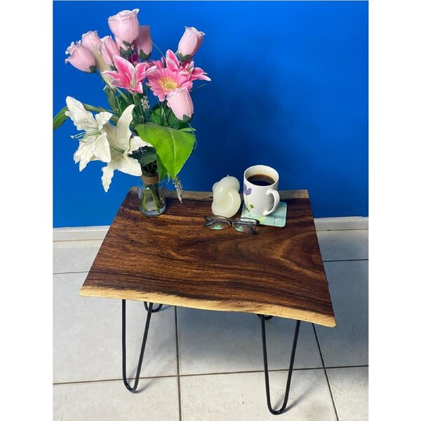 Bedside Table- Live Edge natural Wooden Side Table / Corner Table / Plant or book Stand Raintree Wood-OS 56 model