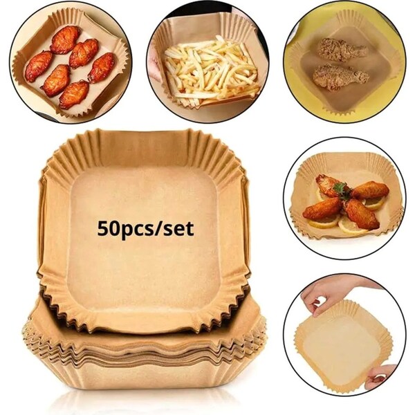 50Pcs Air Fryer Disposable Paper Air Fryer Square Oil-Proof Liner Non-Stick Mat