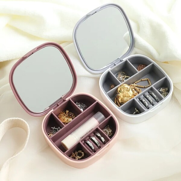 2 Pack Portable Jewelry Storage Box Travel Accessories Box with Mirror Organizer