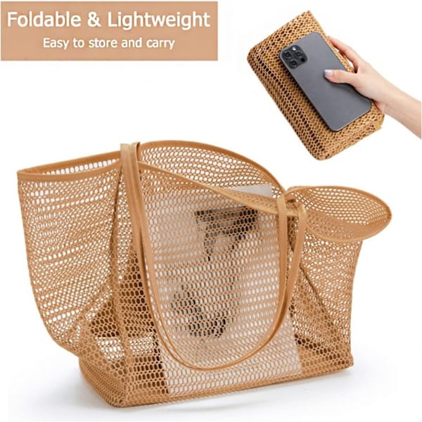 Stylish Beach Bag Mesh Shoulder Tote Bag Traveling Wash Swimming Storage Bag
