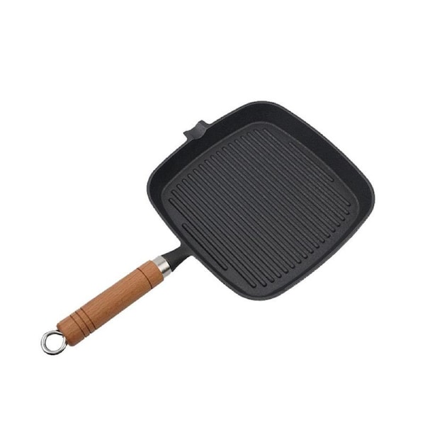 Catzon 22cm Nonstick Grill Pan Cast Iron with Pour Spouts Versatile Steak Pan