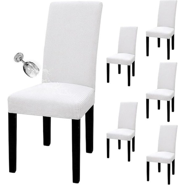 Catzon 6 Pcs Dining Chair Covers Waterproof Stretch for Home Banquet-White