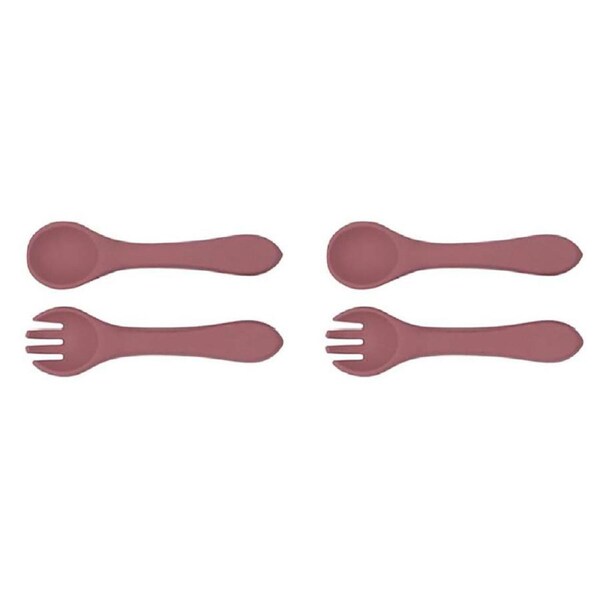 2x Urban Products 13.5cm Silicone My First Cutlery Spoon/Fork Kids Pink 6M+