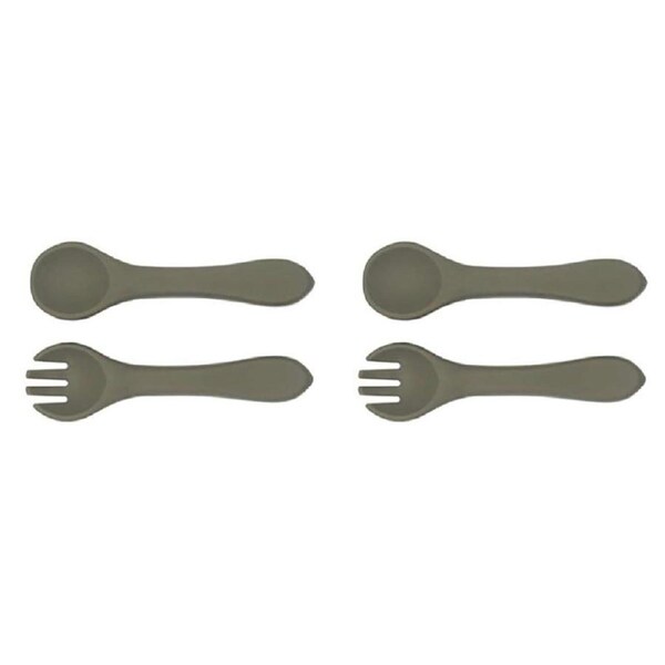 2x Urban Products 13.5cm Silicone My First Cutlery Spoon/Fork Kids Green 6M+