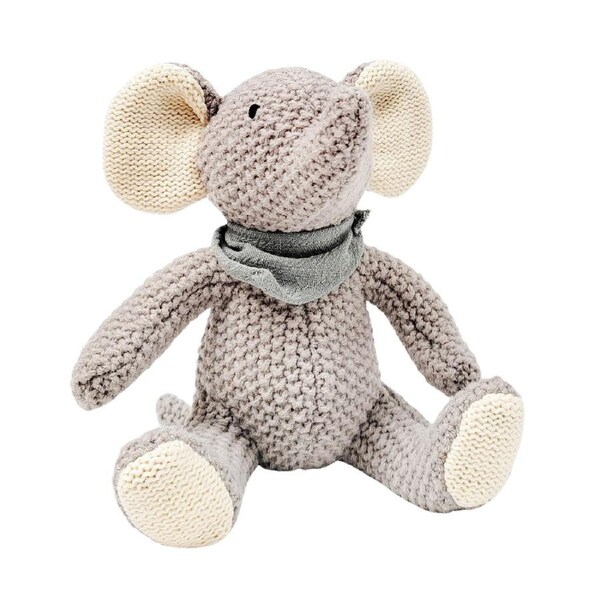 Urban Products Childrens Knitted Elephant Soft Toy Pretend Play Grey 18cm 0m+