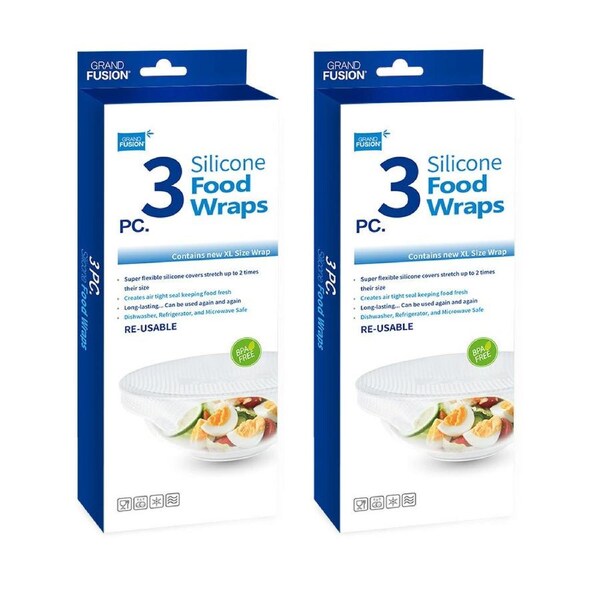 6pc Grand Fusion Silicone Stretchy Reusable Food Container Lid/Wraps XL