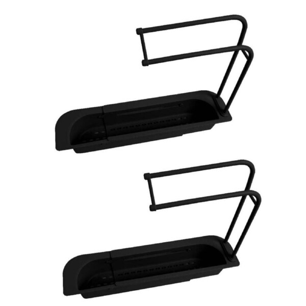 2x White Magic Kitchen Sink Organiser Storage Solution w/ Towel Bar Black