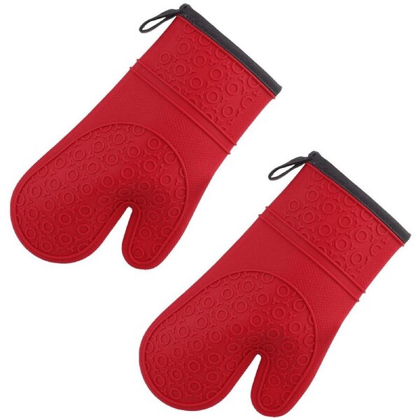 2x Daily Bake Heat Resistant Silicone/Polyester Fabric Oven Glove/Mitt Red