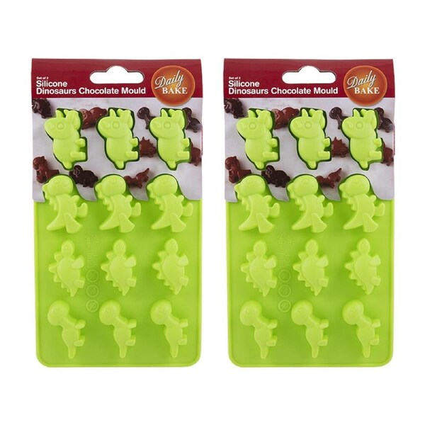4pc Daily Bake Silicone Dinosaur Shaped 12 Cup Chocolate Mould Set Green