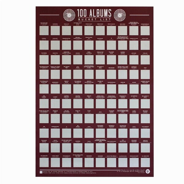 Gift Republic 100 Albums Scratch Bucket List Poster Music Challenge Checklist