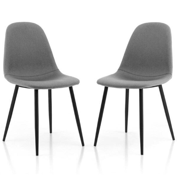 Costway Set of 2 Replica Dining Chair Modern Cafe Kitchen Chair Fabric Velvet Cushion Seat Metal Leg Grey