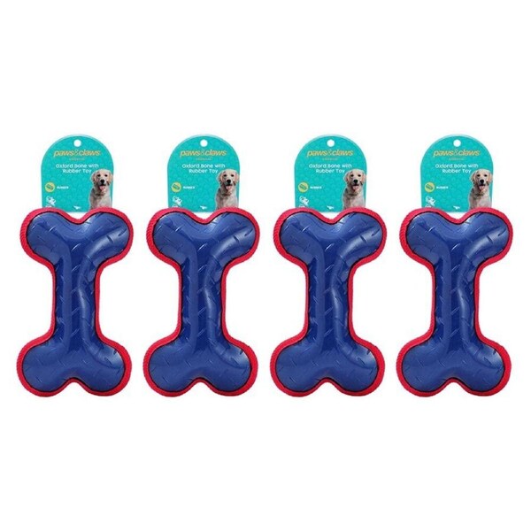 4x Paws And Claws Oxford Bone w/ TPR Rubber Dog Chew Toy 24x15x4cm Assorted