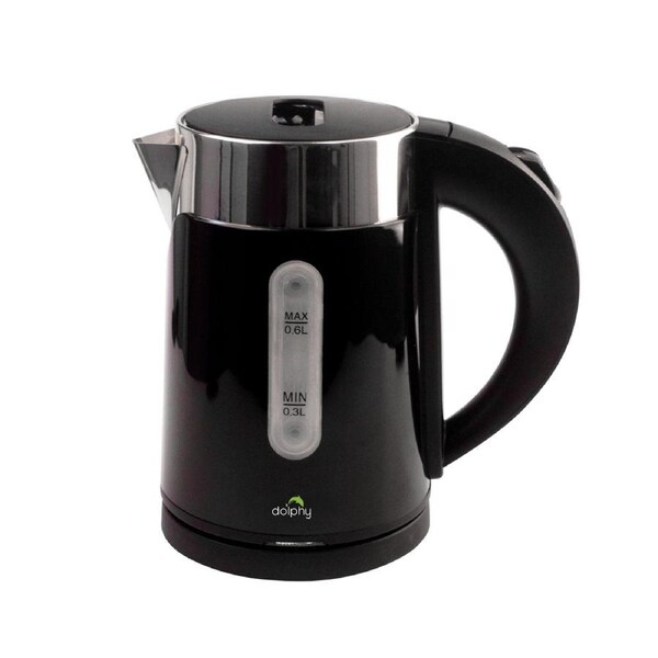 Dolphy 600ml Electric Kettle - Compact Black Stainless Steel, Fast Boil, Auto Shut-Off, 360 Swivel Base for Tea & Coffee