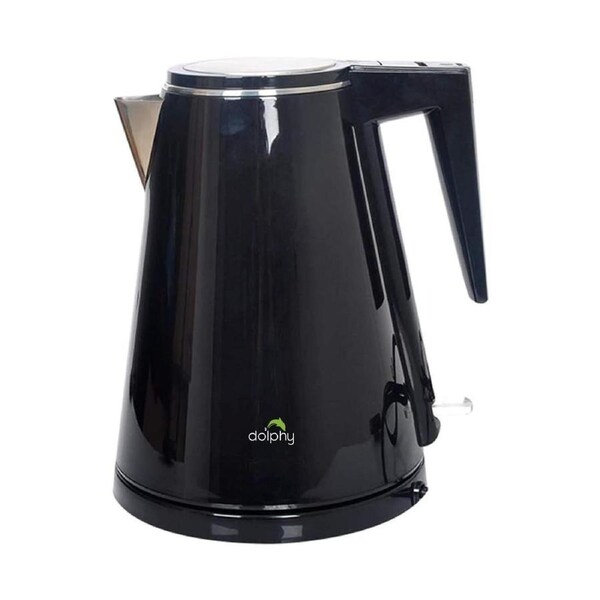 Dolphy 1.2L Double Layer Electric Kettle - Black Stainless Steel, Auto Shut-Off, Cool-Touch Body, Fast Boil, Cordless Design for Home, Office & Hotel Use