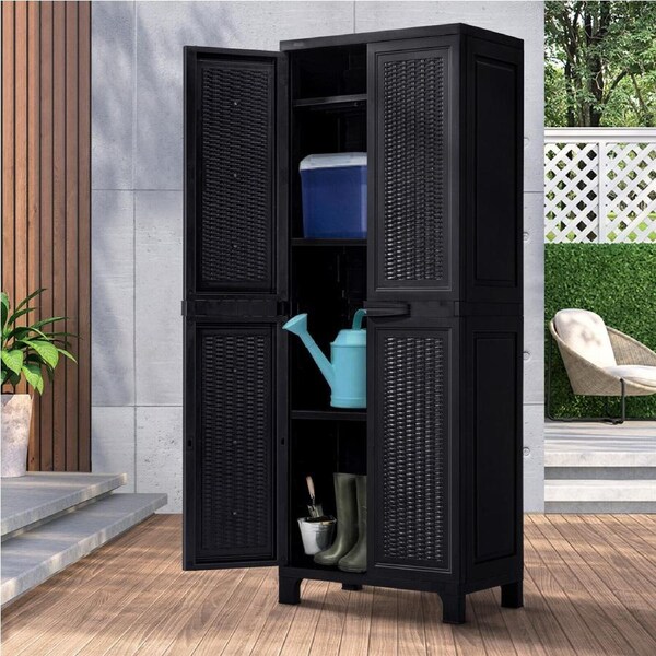 Livsip Outdoor Storage Cabinet Box Cupboard Garage Garden Adjustable Tall Black